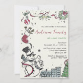 ハンドドローお洒落ドクリスマスホリデーパーティー 招待状 (正面)