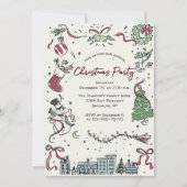 ハンドドローお洒落ドクリスマスホリデーパーティー 招待状 (正面)