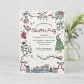 ハンドドローお洒落ドクリスマスホリデーパーティー 招待状 (スタンド正面)