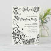 ハンドドローお洒落ドクリスマスホリデーパーティー 招待状 (スタンド正面)