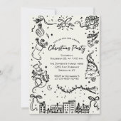 ハンドドローお洒落ドクリスマスホリデーパーティー 招待状 (正面)