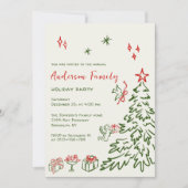 ハンドドローお洒落ドクリスマスホリデーパーティー 招待状 (正面)