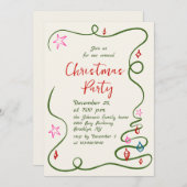 ハンドドローお洒落ドクリスマスホリデーパーティー 招待状 (正面/裏面)