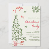 ハンドドローお洒落ドクリスマスホリデーパーティー 招待状 (正面)