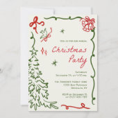 ハンドドローお洒落ドクリスマスホリデーパーティー 招待状 (正面)