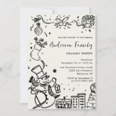 ハンドドローお洒落ドクリスマスホリデーパーティー 招待状 (正面)