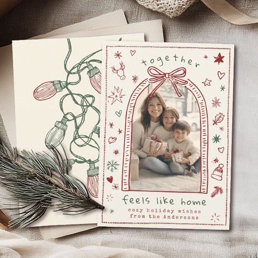 ハンドドローお洒落ドクリスマスボウドードル写真 シーズンカード