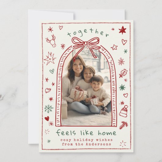 ハンドドローお洒落ドクリスマスボウドードル写真 シーズンカード (正面)