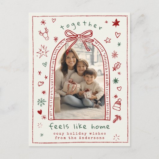 ハンドドローお洒落ドクリスマスボウドードル写真 シーズンポストカード (正面)