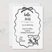 ハンドドローお洒落ドシャンパンニューイヤーイブパーティー 招待状 (正面)