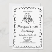 ハンドドローお洒落ドシャンパンバースデーパーティー 招待状 (正面)