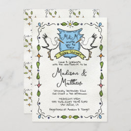 ハンドドローお洒落ドストーククレスト赤ちゃんシャワー 招待状