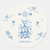 ハンドドローお洒落ドディスコフランスののモノグラム ラウンドシール (正面)