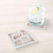 ハンドドローお洒落ドハロウィンブライダルシャワー ガラスコースター (アングル)