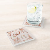 ハンドドローお洒落ドハロウィンブライダルシャワー ガラスコースター (アングル)