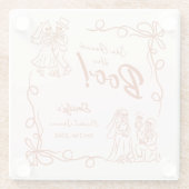 ハンドドローお洒落ドハロウィンブライダルシャワー ガラスコースター (裏面)