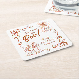 ハンドドローお洒落ドハロウィンブライダルシャワー スクエアペーパーコースター