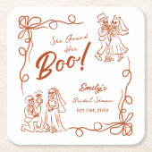 ハンドドローお洒落ドハロウィンブライダルシャワー スクエアペーパーコースター (正面)