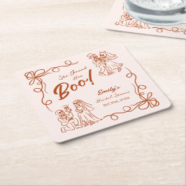 ハンドドローお洒落ドハロウィンブライダルシャワー スクエアペーパーコースター