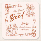 ハンドドローお洒落ドハロウィンブライダルシャワー スクエアペーパーコースター (正面)