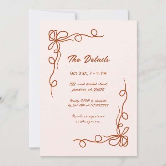 ハンドドローお洒落ドハロウィンブライダルシャワー 招待状 (裏面)