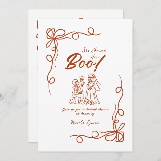 ハンドドローお洒落ドハロウィンブライダルシャワー 招待状 (正面/裏面)