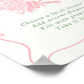 ハンドドローお洒落ドピンク&グリーンブーケバー ポスター (角)