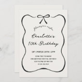 ハンドドローお洒落ドブラックボウ誕生日招待状 招待状 (正面/裏面)