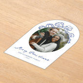 ハンドドローお洒落ドブルーボウホリデークリスマス アクリル招待状 (レイダウン)