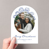 ハンドドローお洒落ドブルーボウホリデークリスマス アクリル招待状 (インサイチュ (ポータブル))