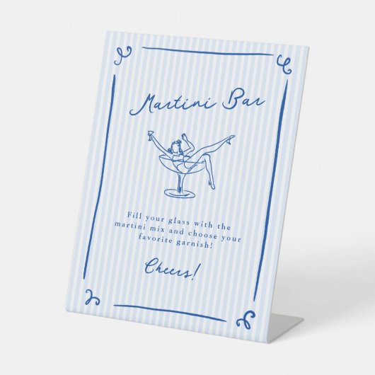 ハンドドローお洒落ドブルーラストトーストマーティーニバー 台座サイン (正面)