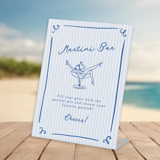 ハンドドローお洒落ドブルーラストトーストマーティーニバー 台座サイン