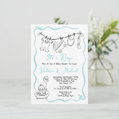ハンドドローお洒落ドベビーシャワー物干し少年 招待状 (スタンド正面)