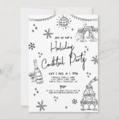 ハンドドローお洒落ドホリデーカクテルパーティー 招待状 (正面)