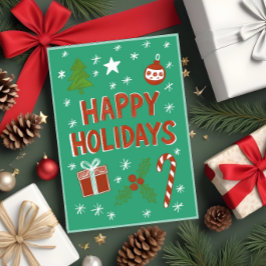 ハンドドローお洒落ドホリデーカードオングリーン カード
