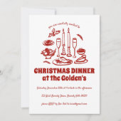 ハンドドローお洒落ドホリデーディナーパーティー 招待状 (正面)
