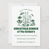 ハンドドローお洒落ドホリデーディナーパーティー 招待状 (正面)