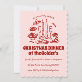 ハンドドローお洒落ドホリデーディナーパーティー 招待状 (正面)