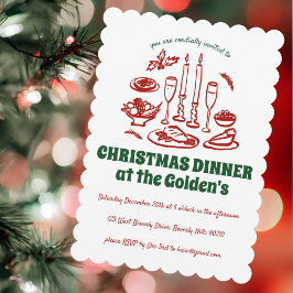 ハンドドローお洒落ドホリデーディナーパーティー 招待状