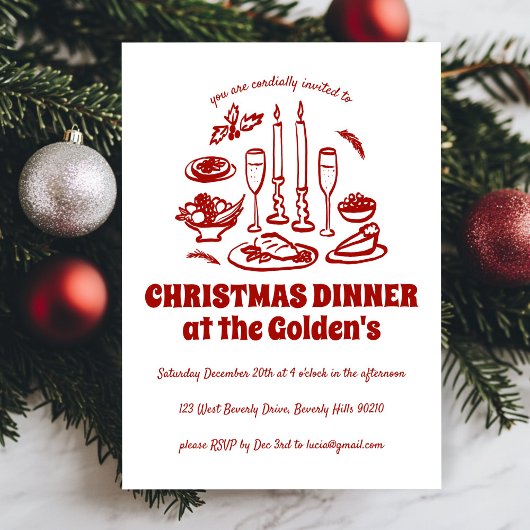 ハンドドローお洒落ドホリデーディナーパーティー 招待状