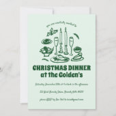 ハンドドローお洒落ドホリデーディナーパーティー 招待状 (正面)
