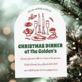 ハンドドローお洒落ドホリデーディナーパーティーARCH 招待状