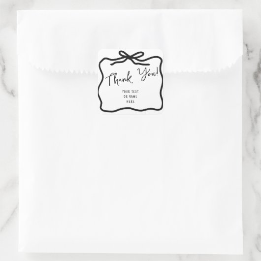 ハンドドローお洒落ドボウありがとうタイポグラフィ スクエアシール (バッグ)