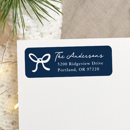 ハンドドローお洒落ドボーネイビー差出人住所 ラベル