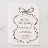 ハンドドローお洒落ドリボン40歳の誕生日パーティー 招待状 (正面)