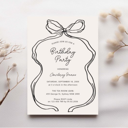 ハンドドローお洒落ドリ縁どボン誕生日パーティー 招待状