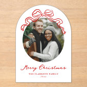 ハンドドローお洒落ドレッドボウホリデークリスマス アクリル招待状 (正面)