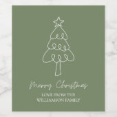 ハンドドローお洒落ドードルクリスマスツリーグリーン ワインラベル (シングルラベル)