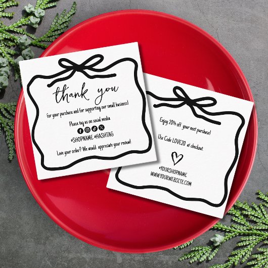 ハンドドローお洒落ド弓スモールビジネスサンキュー スクエア名刺