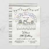 ハンドドローお洒落ド成人誕生日パーティー 招待状 (正面/裏面)